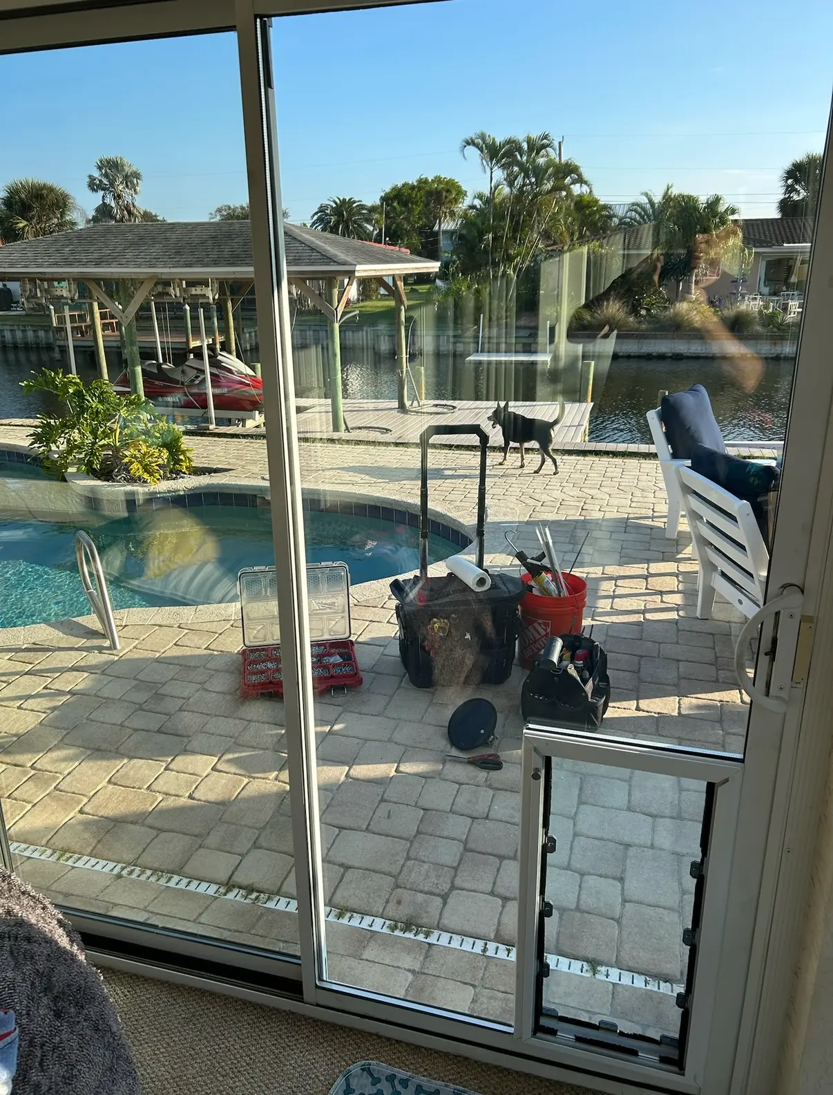 Cape Canaveral in-glass pet door installation — In-glass pet door installed in a sliding glass door